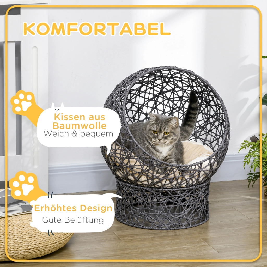 Casetta per gatti con cuscino ¨C zephmum ¨C crema e marrone 50x50x60