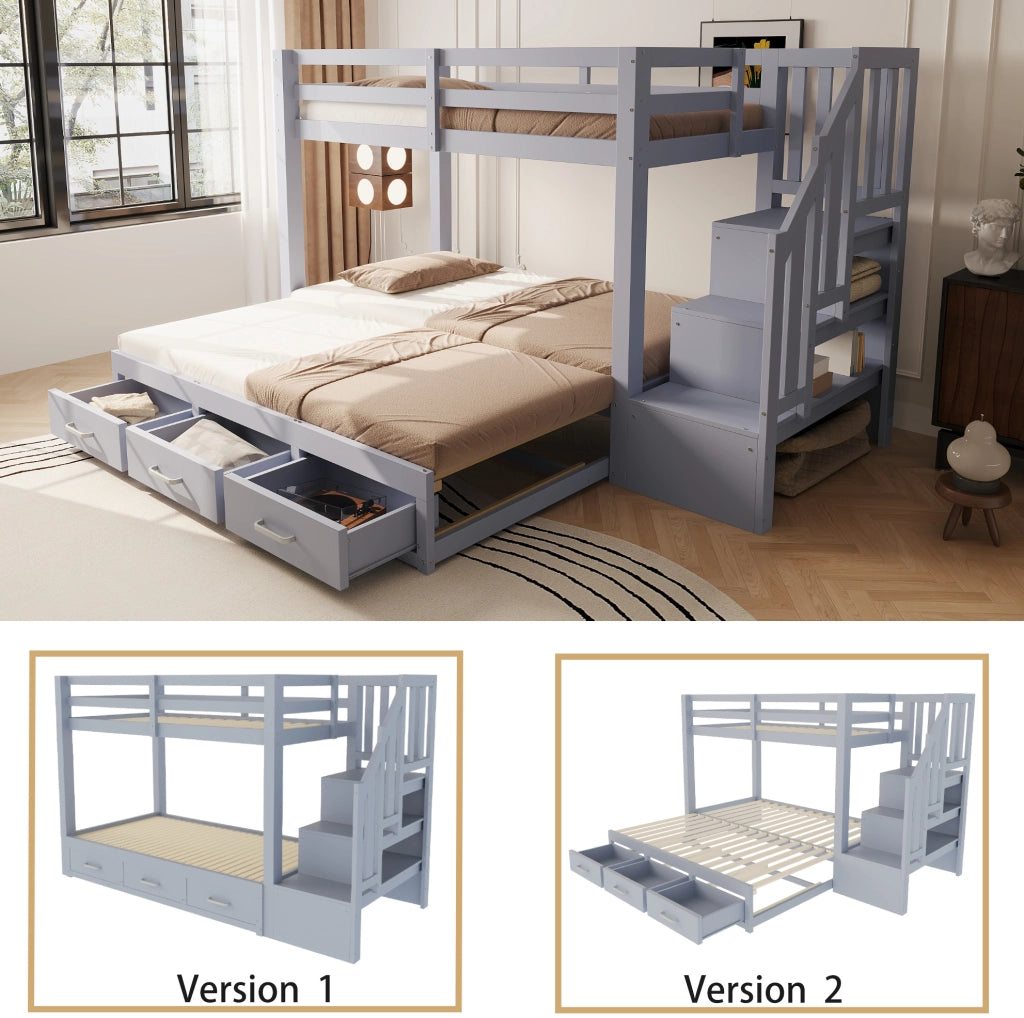 Letto a castello multifunzione con letto estraibile 90/200 cm; 3 cassetti; grigio