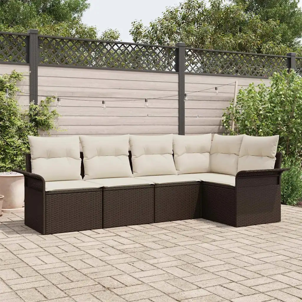 Set Divano da Giardino con cuscino 5 pcs Marrone polyrattan 3345358