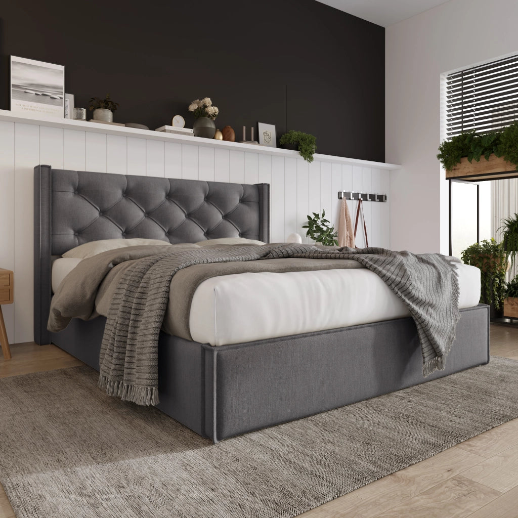 letto imbottito cotone grigio 140x200 cm