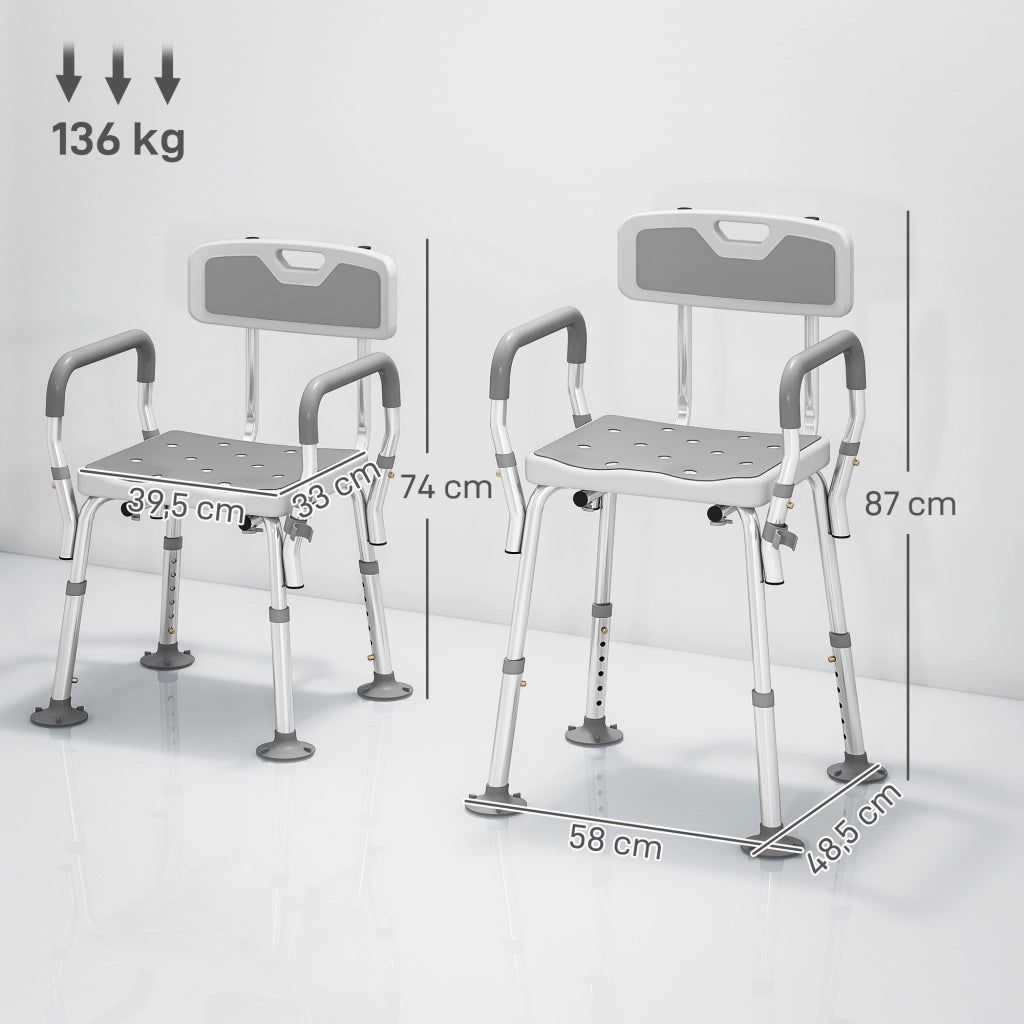 Sgabello da doccia ergonomico regolabile ¨C Xylo ¨C bianco e grigio 56,5x53,5x87 cm