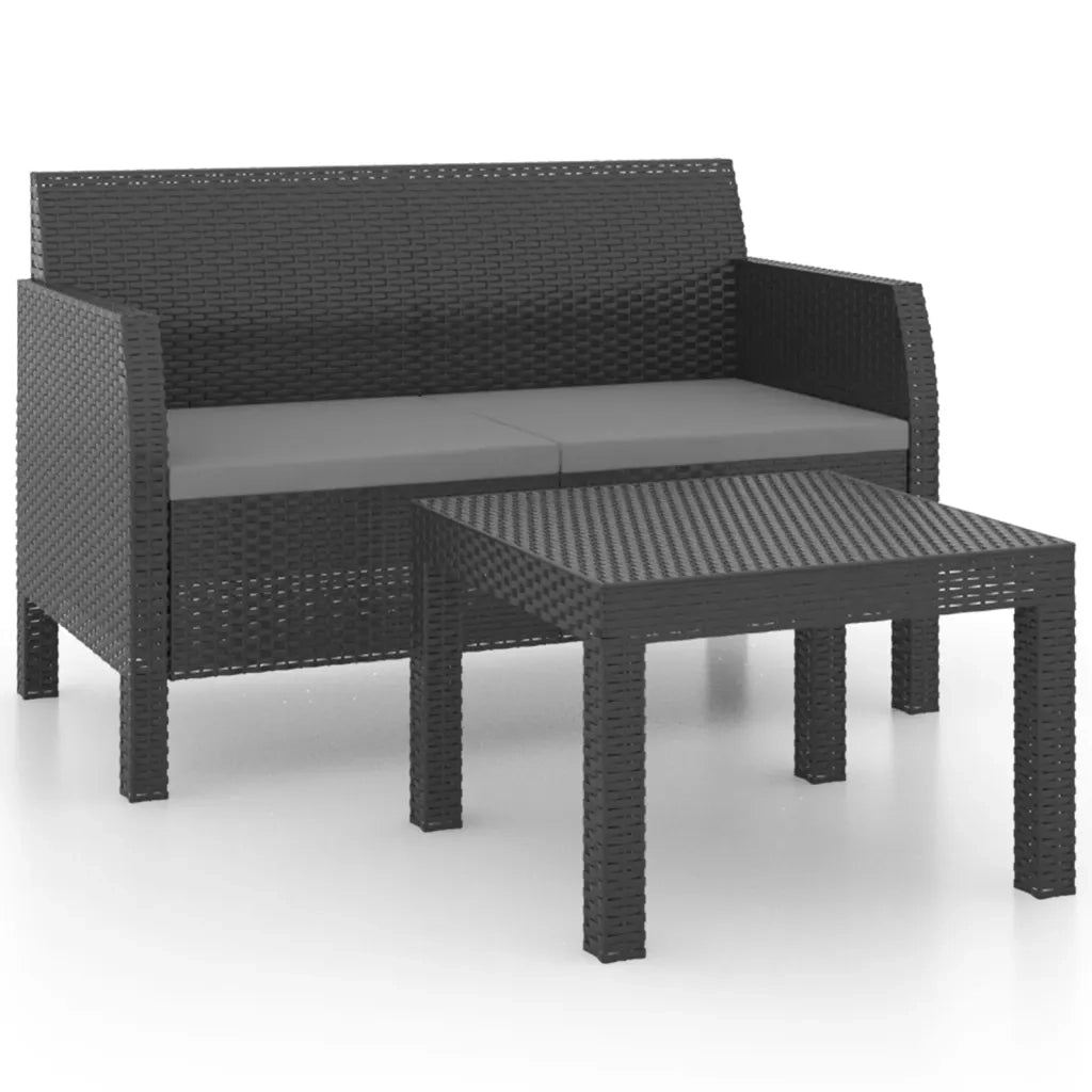 Set Divani da Giardino 2 pz | Set Salotto da Giardino con Cuscini in Rattan PP Antracite