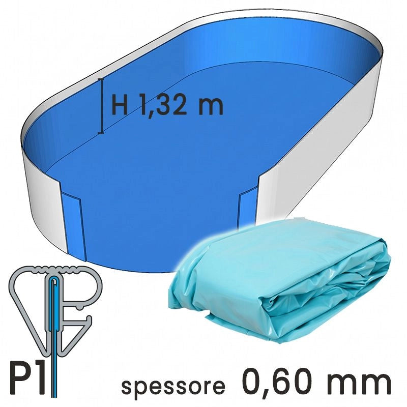 Liner Per Piscine Ovali In Lamiera Di Acciaio 9,15 X 4,57 X H. 1,32 - Colore Azzurro- Spessore 0,60 Mm Colore: Azzurro