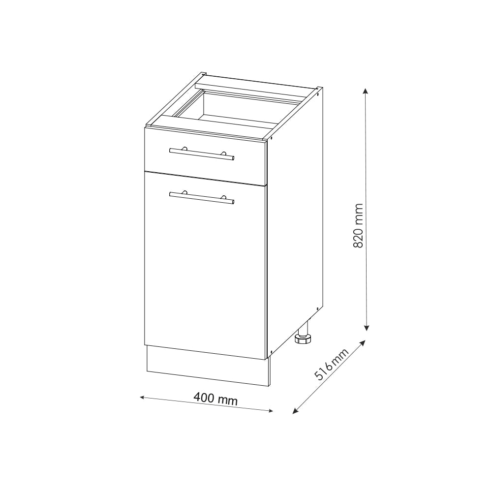 Mobiletto base per cucina Fame-Line Antracite lucido/Rovere dorato 40 cm, PL Antracite Vicco