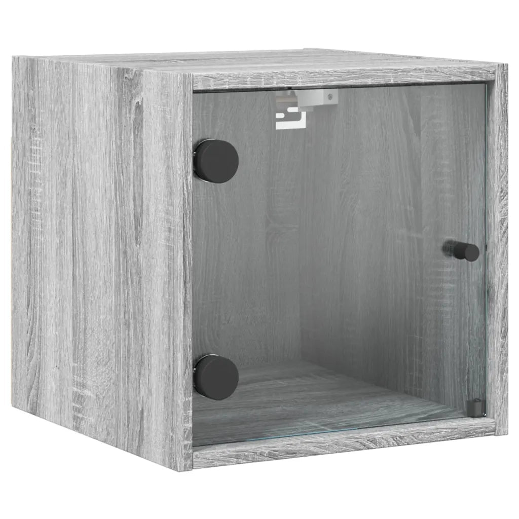 Comodini con Ante in Vetro 2pz-Set di 2 Tavolino da notte Grigio Sonoma 35x37x35 cm