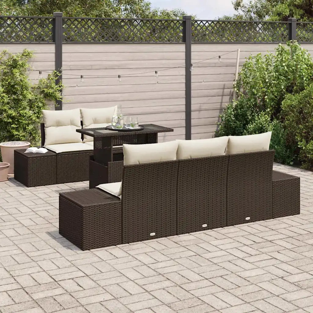 Set di divani con cuscino 6 pcs Marrone e Crema polyrattan 3349094
