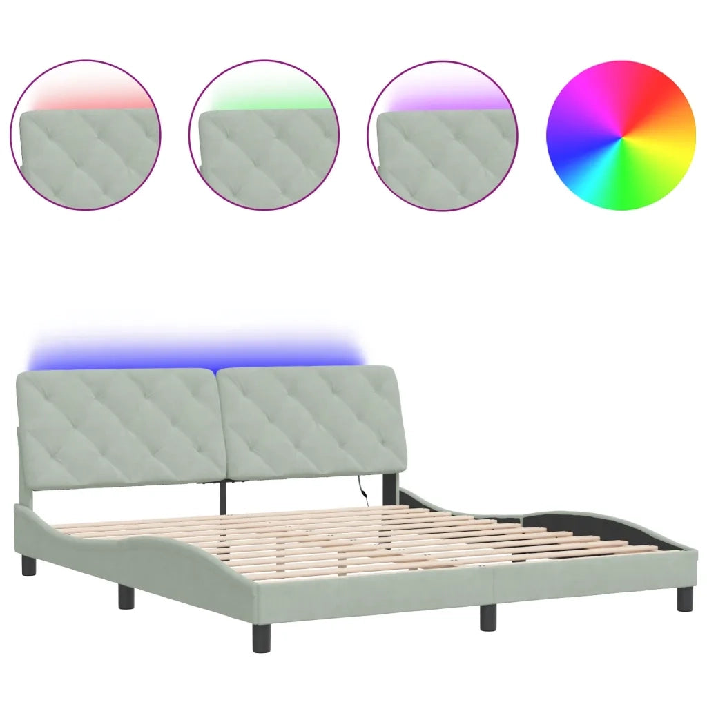 Giroletto con LED senza Materasso Grigio Chiaro 180x200 cm in Velluto 3213867