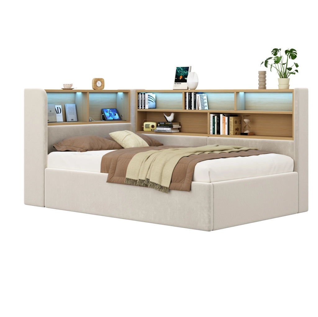 Letto singolo con spazio contenitivo, LED e porte USB Type-C