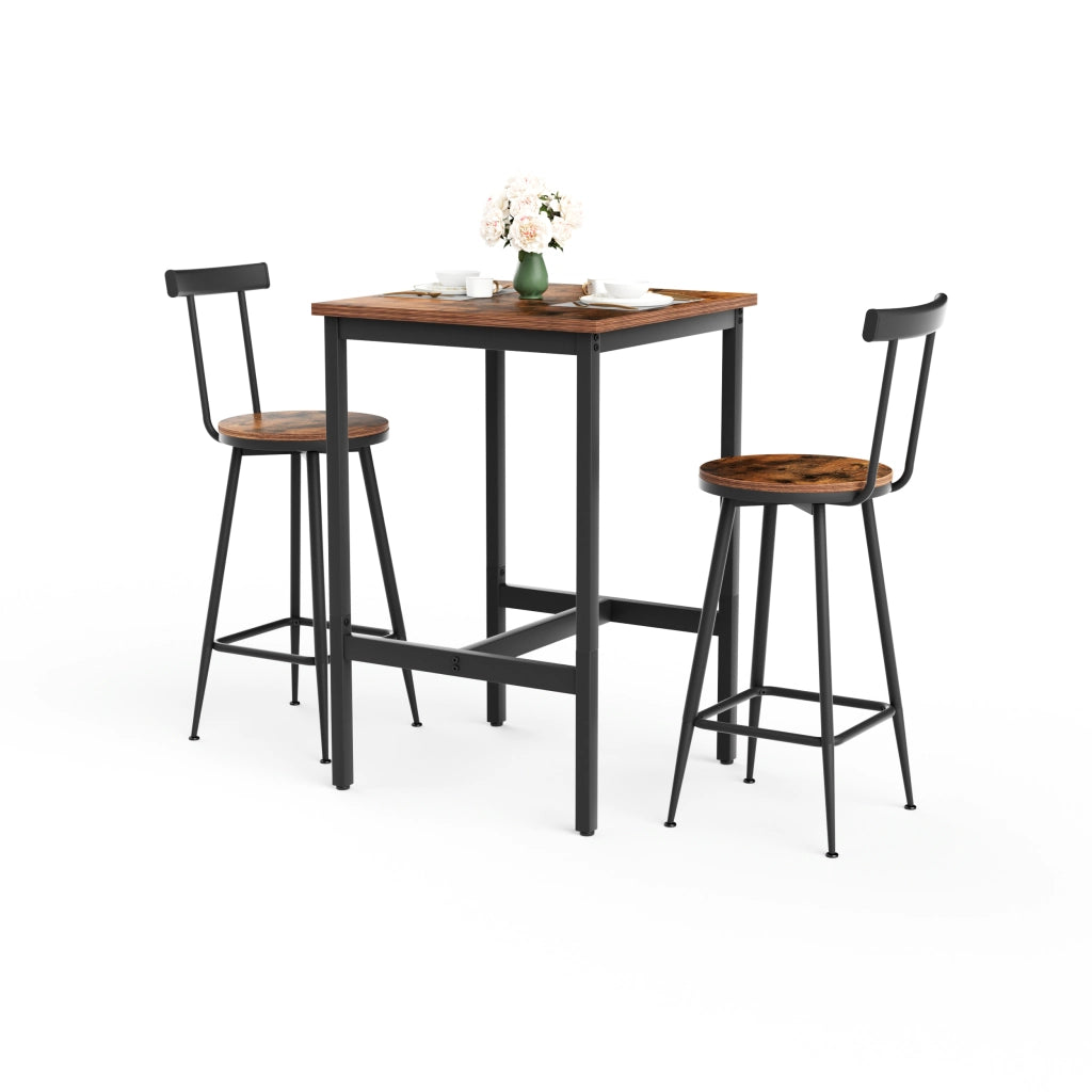 Set Tavolo Alto e Sgabelli Industrial ¨C Xylo ¨C Piano Legno, Struttura Metallo, 60x60x90 cm