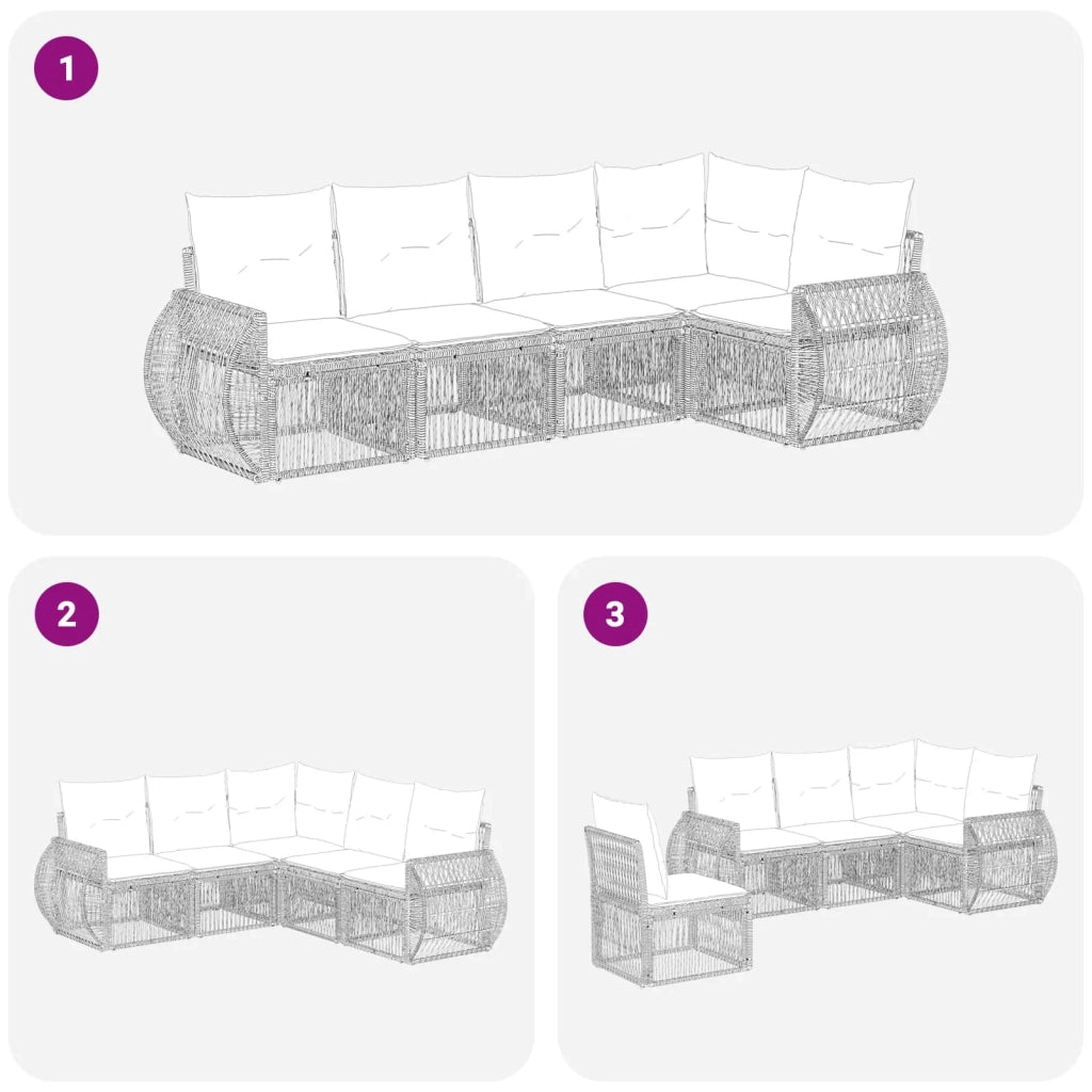 Set Divano da Giardino 5 pz Nero e Bianco Crema polyrattan 3435415