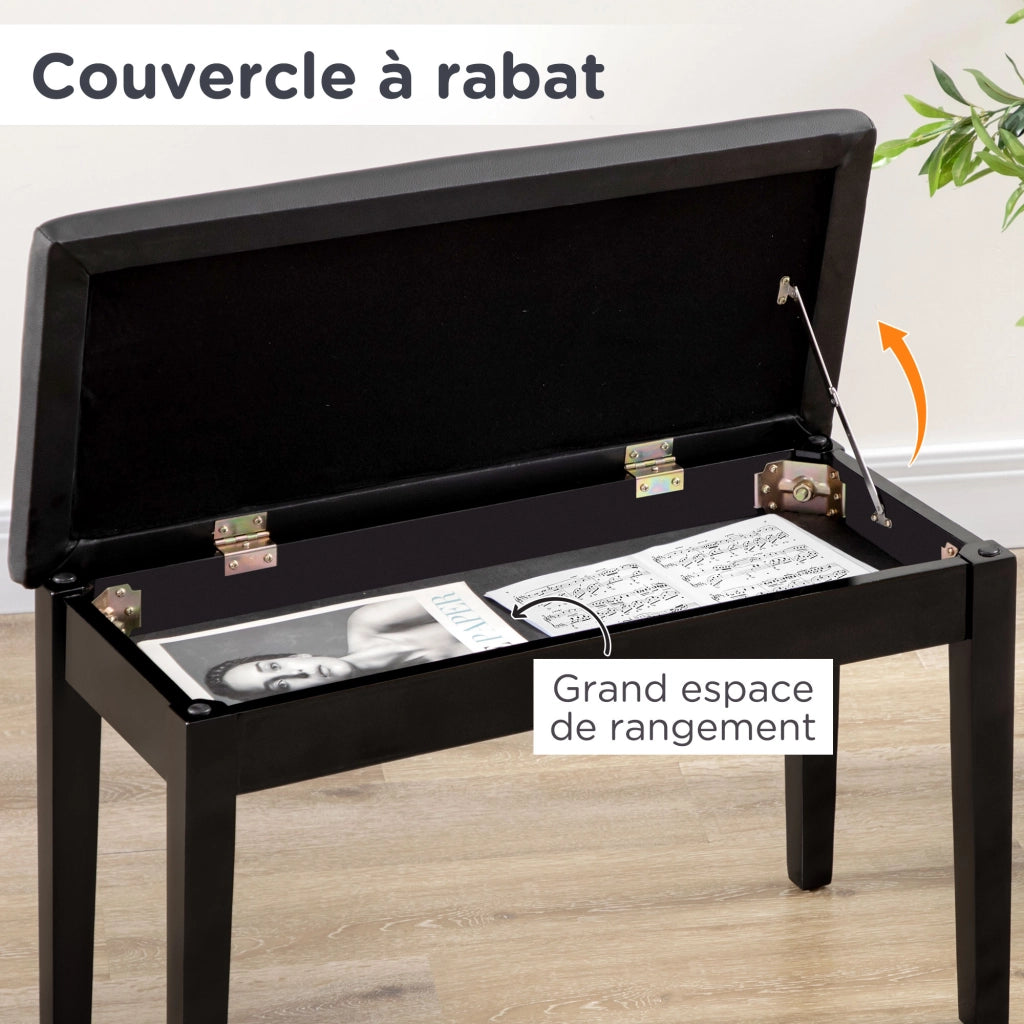 Panca per Pianoforte ¨C Xylo ¨C Seduta Imbottita Rivestimento Sintetico Legno Massello Nero 75x35x49