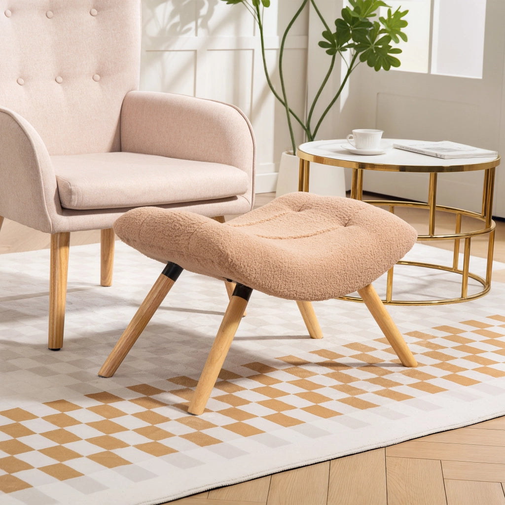 Pouf imbottito con rivestimento velluto e gambe in legno ¨C zephmum ¨C marrone