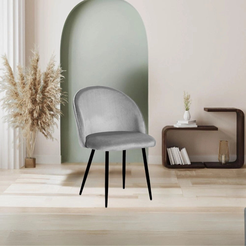 Sedia Despina in tessuto colore grigio e gambe in metallo nero set 4 pezzi