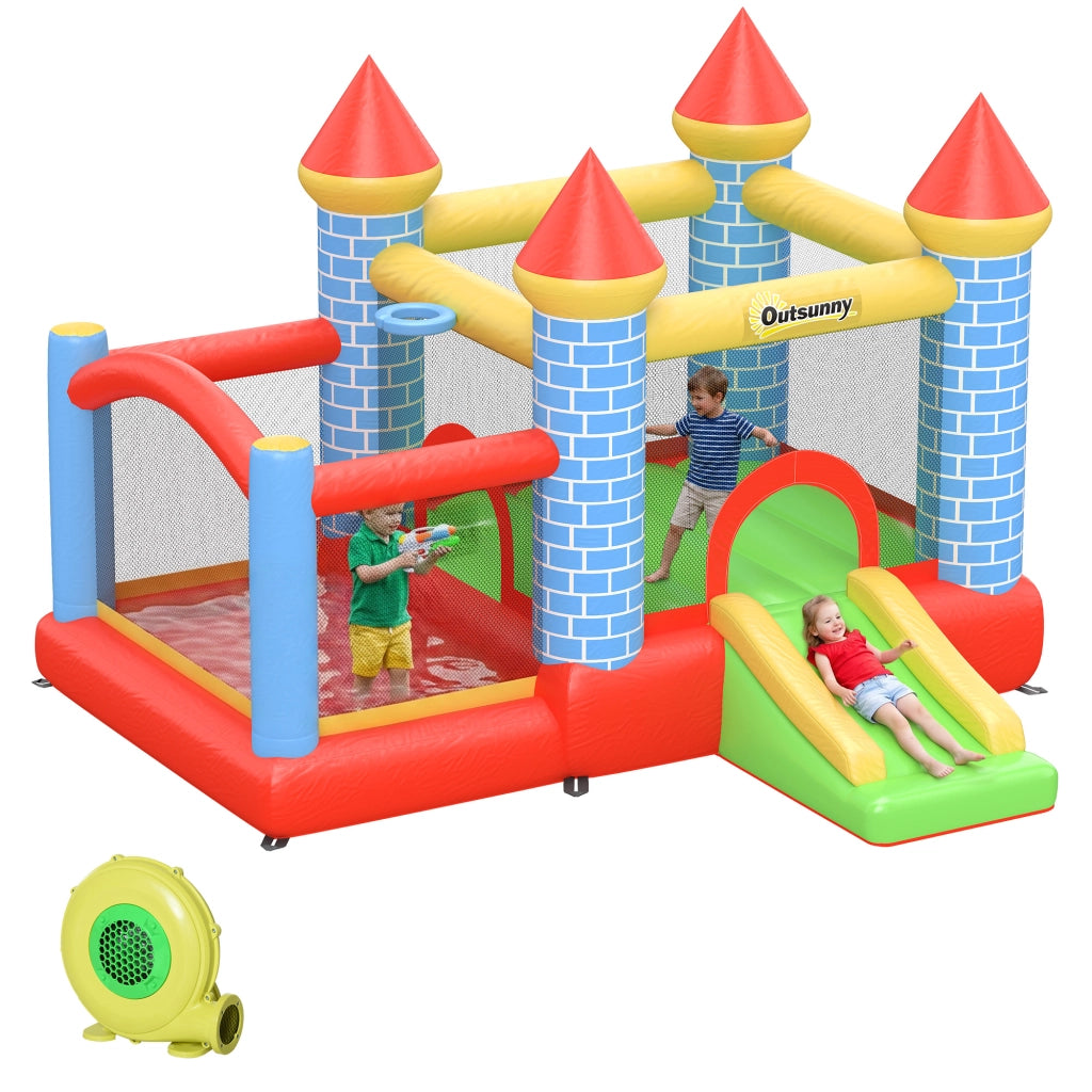 Castello Gonfiabile Gigante e Rimbalzante per Bambini 3-8 Anni con Scivolo. Piscina e Canestro. 280cmx260cmx210cm