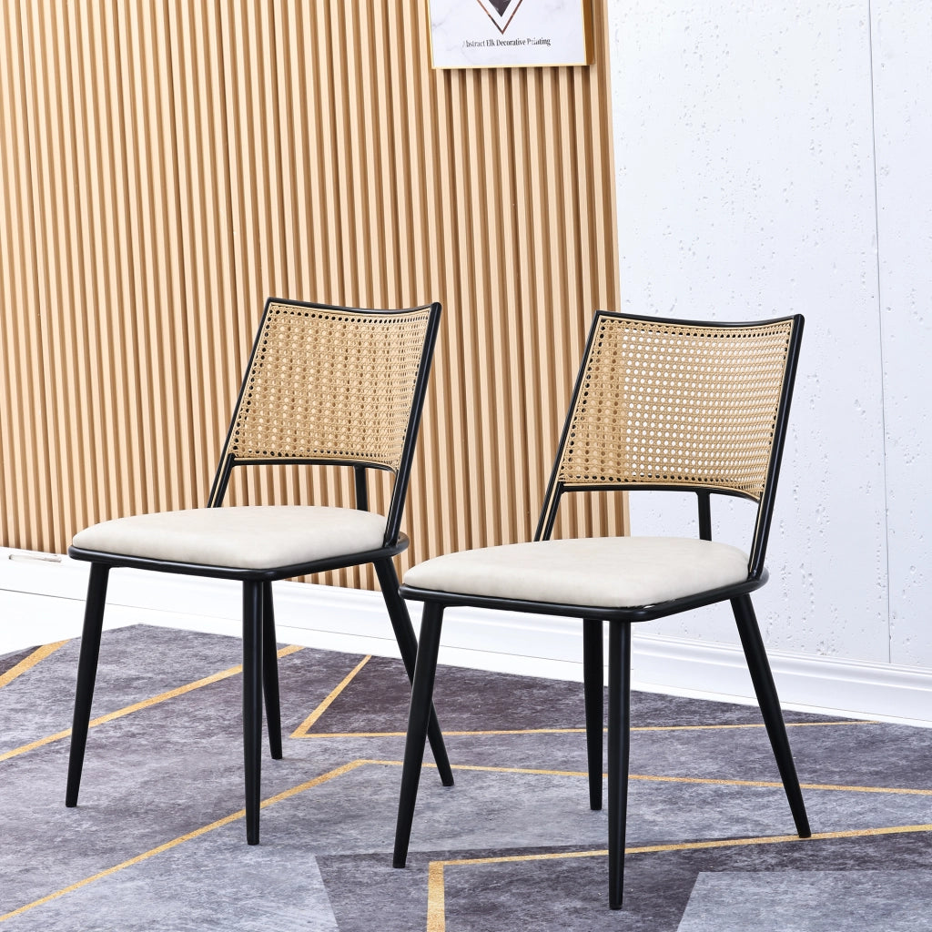 Sedie da sala da pranzo in rattan con seduta in PU leggere e traspiranti per soggiorno e cucina nere set 4