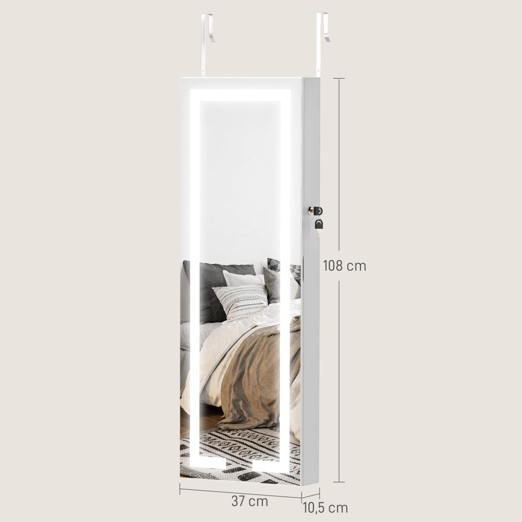 Armadio per gioielli con LED e specchio ¨C Minimal ¨C 37x10.5x108 cm, bianco