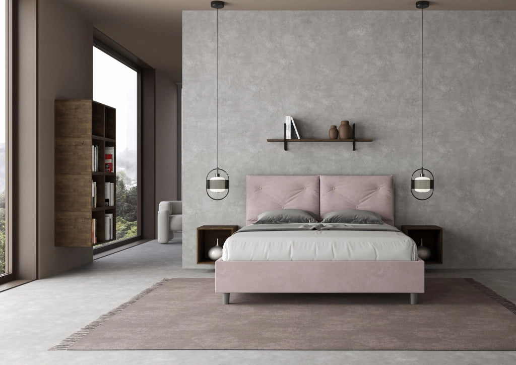 BS COM Letto queen size con rete imbottito 150x200 microfibra glicine Large