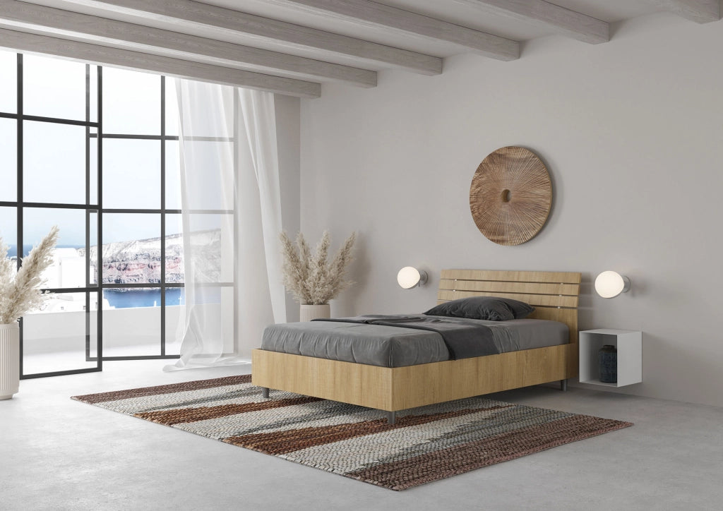 BS COM Letto una piazza e mezza contenitore 120x190 testata inclinata con doghe quercia