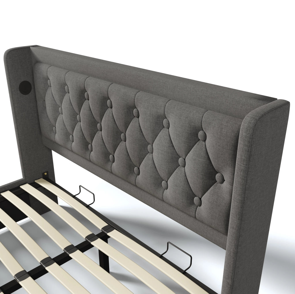 Letto imbottito 140x200 cm con materasso, contenitore, USB Type-C e LED