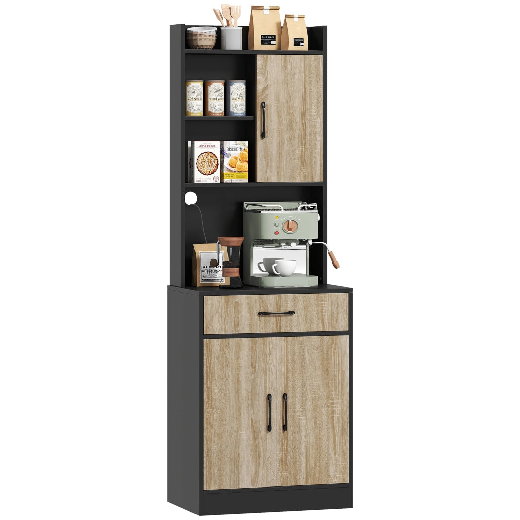 Mobile da cucina con ripiani aperti e cassetto ¨C Minimal ¨C Legno naturale, Nero, Profondit¨¤ 40cm