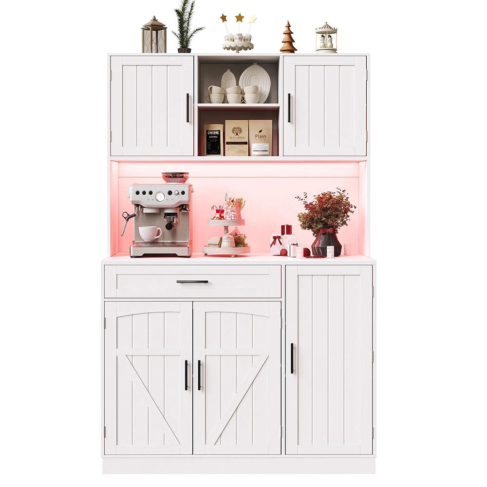 Armadio laterale per cucina - Xylo - 110x38x180cm - Bianco - Stile cottage, 5 porte, LED e presa elettrica