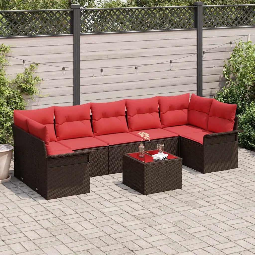 Set Divano da Giardino 8 pcs Beige e Rosso polyrattan 3353953