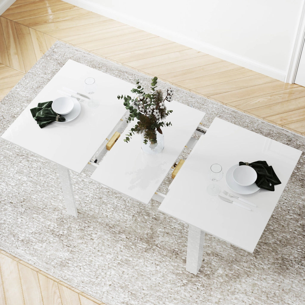 Tavolo da Pranzo Allungabile 120-160x80x78 cm per 4-6 Persone con Pannelli a Ribalta in Legno Bianco