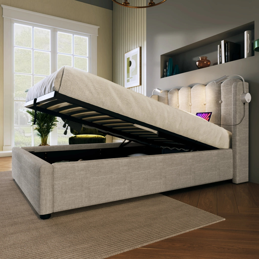 letto imbottito lino beige 90 x 200 cm