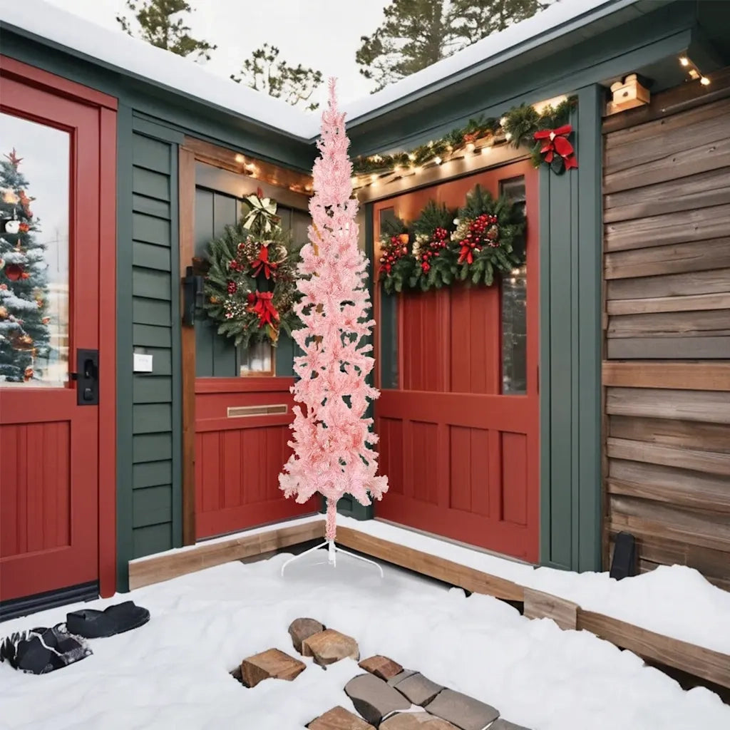 Albero Natale | Decorazioni natalizie Artificiale Sottile a Met¨¤ e Supporto Rosa 240 cm