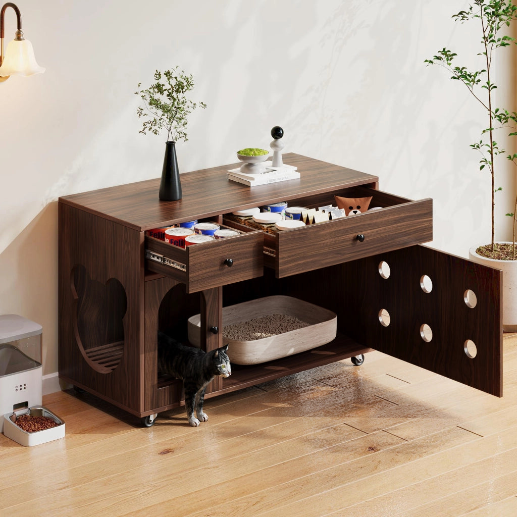 Mobile Toilette per Gatti con Porta ¨C MINIMAL ¨C Noce, 100x45x66 cm