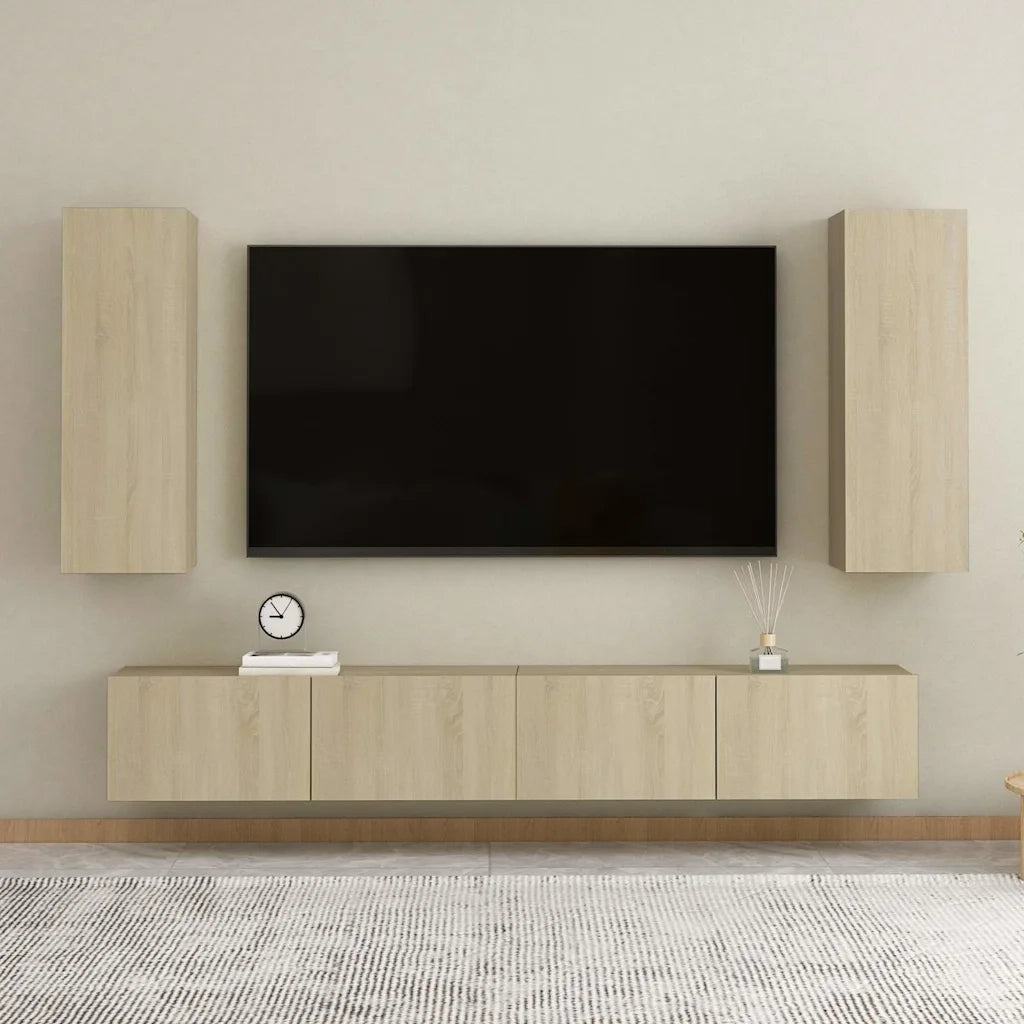 Set di Mobili TV 4 pz | Armadietto TV | Mobile Porta TV Rovere Sonoma in Legno Multistrato