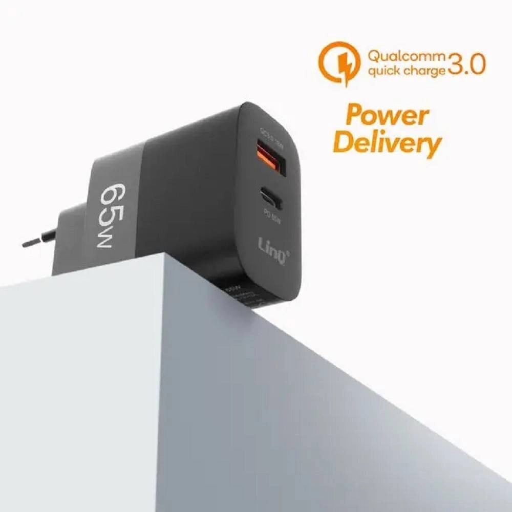 Trade Shop - Caricabatteria Rapido Doppio 65w Usb Quick Charge 3.0 + Type-c Power Delivery Ac6563 -