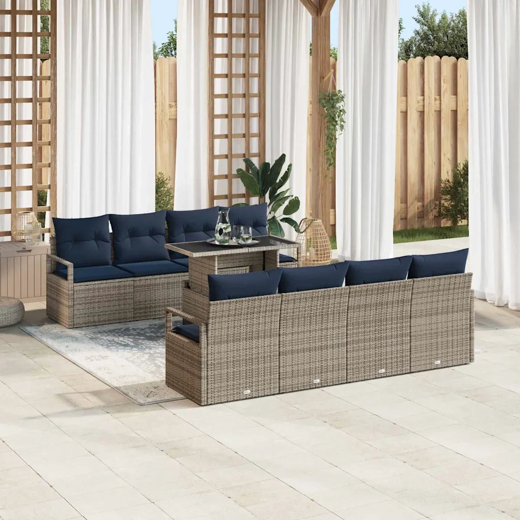 Set Divano da Giardino 7 pcs Grigio e Blu Navy polyrattan 3348791