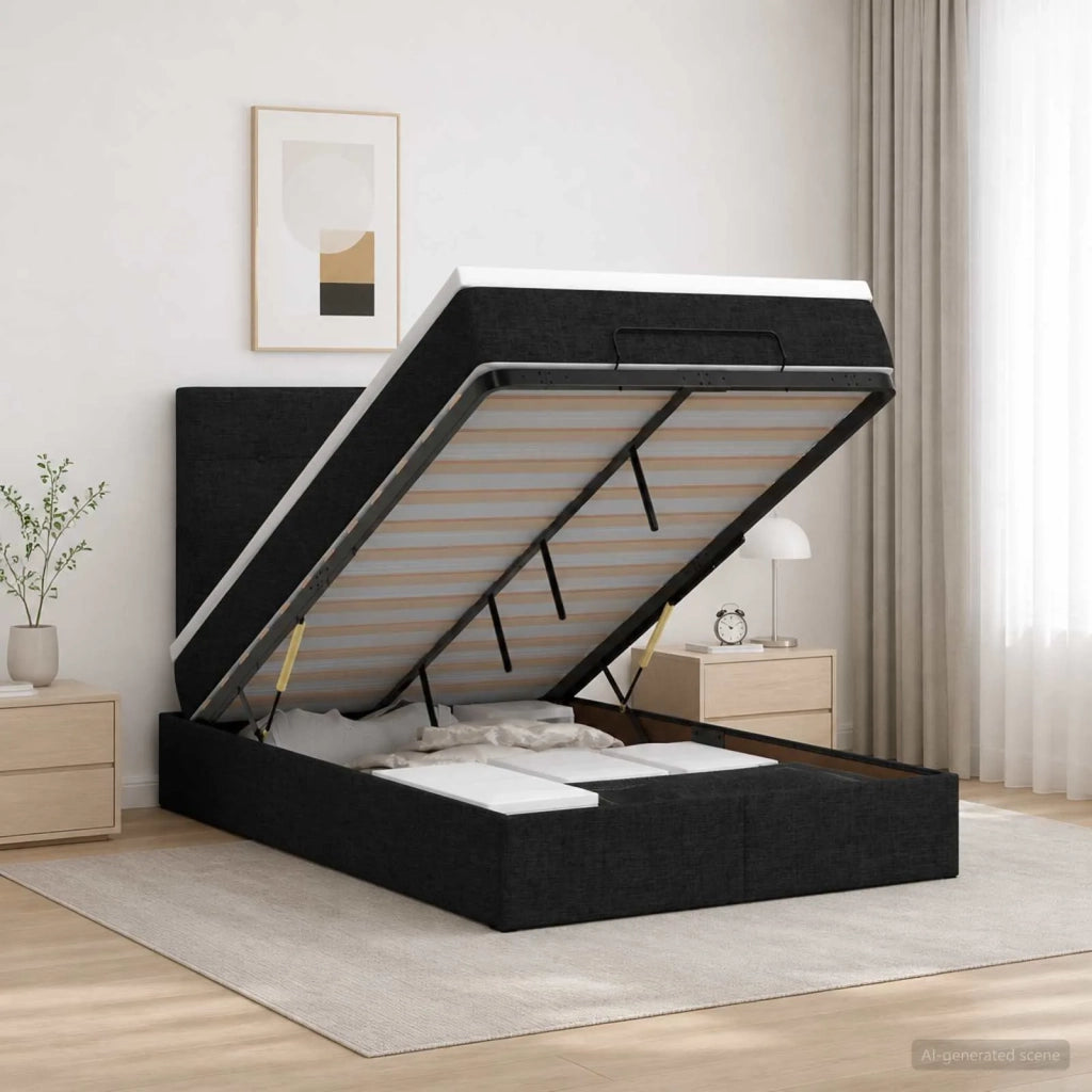Letto ottomano con materasso Nero 120 x 190 cm Tessuto 3457475