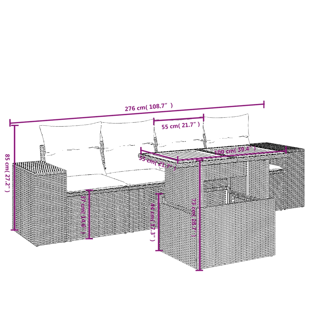 Set Divani da Giardino 5 pz con Cuscini in Polyrattan Nero 3272511