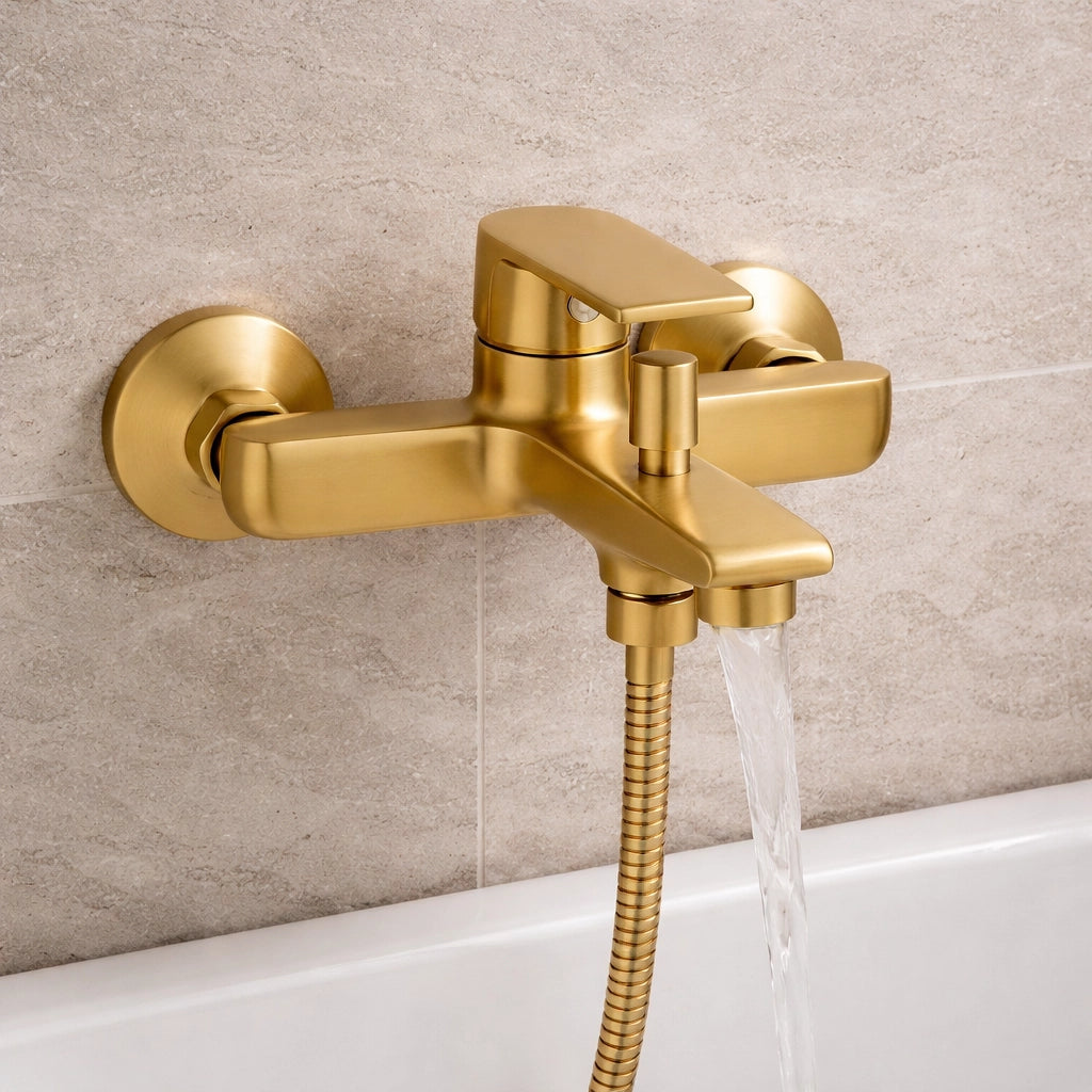 Rubinetto Miscelatore Vasca Bagno Oro Lucido da Parete + Deviatore Doccia  94019