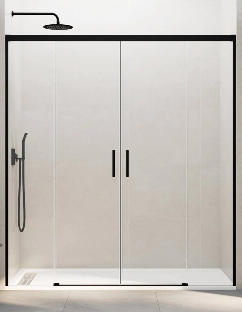 Porta doccia scorrevole 2+2 THALASSA (BASIC) 150 cm Profilo Nero vetro trasparente