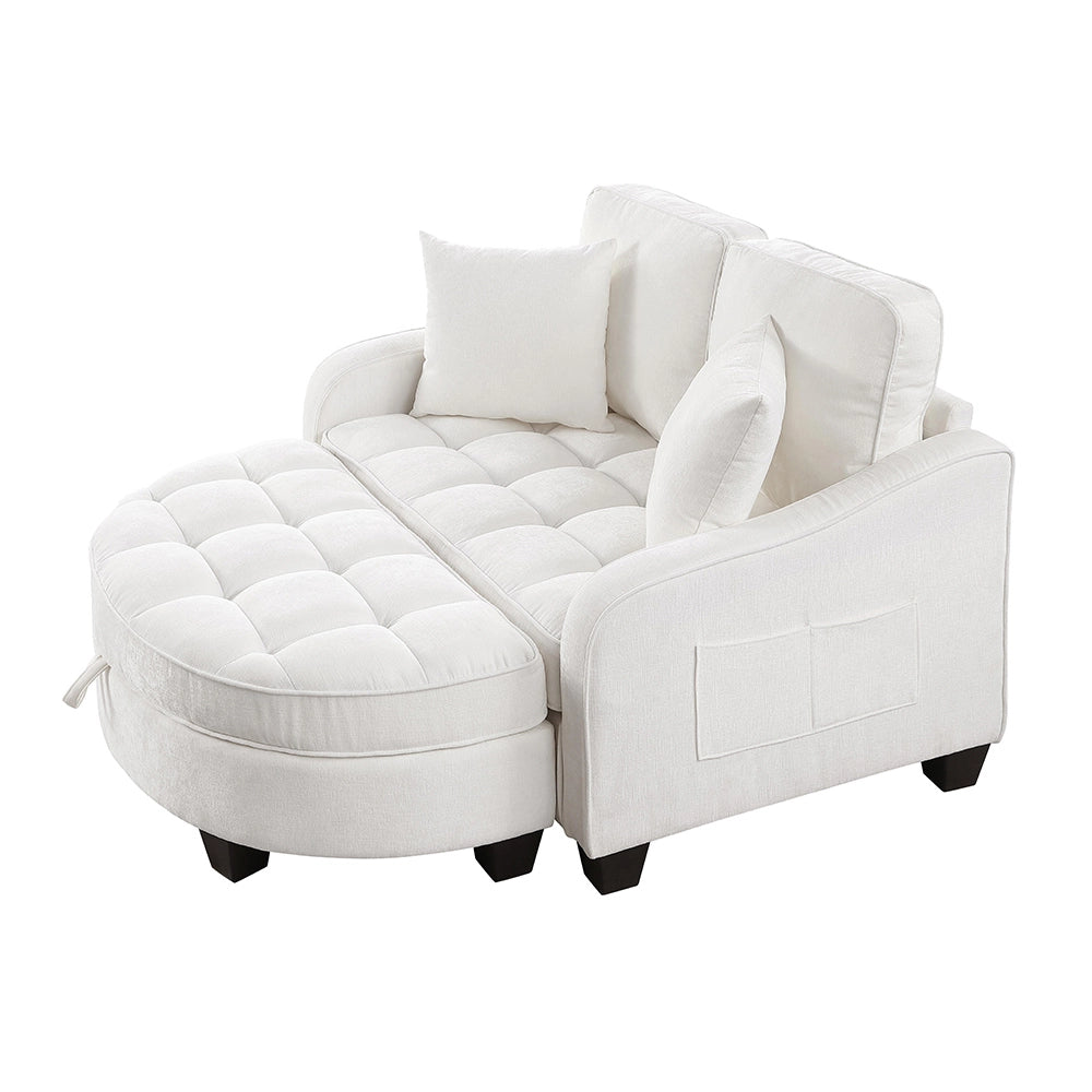 Divano multifunzione 2 in 1 - Xylo - Con pouf, legno eucalipto, beige