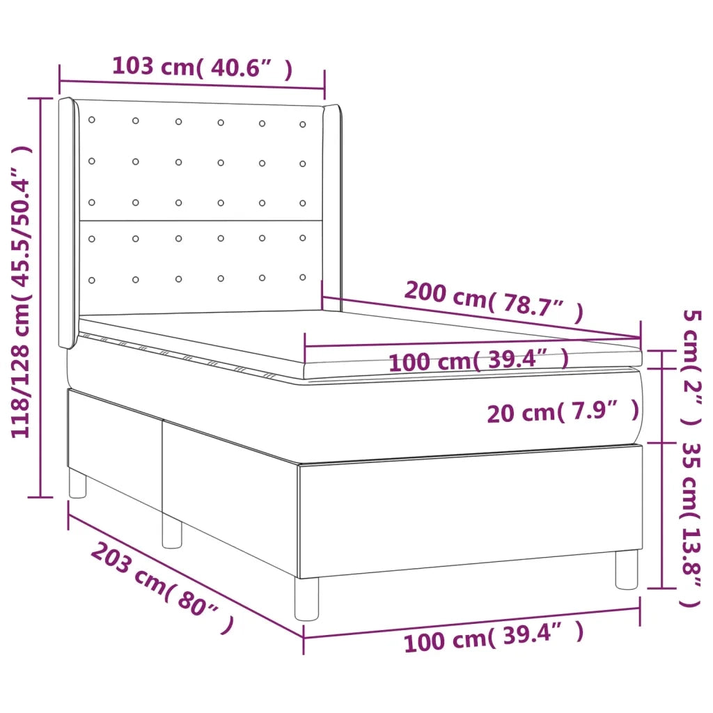 Giroletto Molle con Materasso e LED Bianco 100x200cm Similpelle 3139368