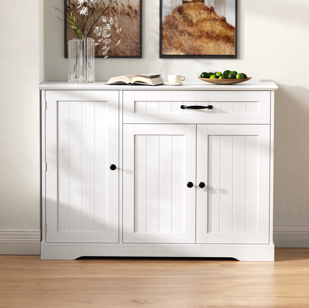 Credenza moderna in MDF bianco con 3 ante e 1 cassetto; per ingresso e soggiorno