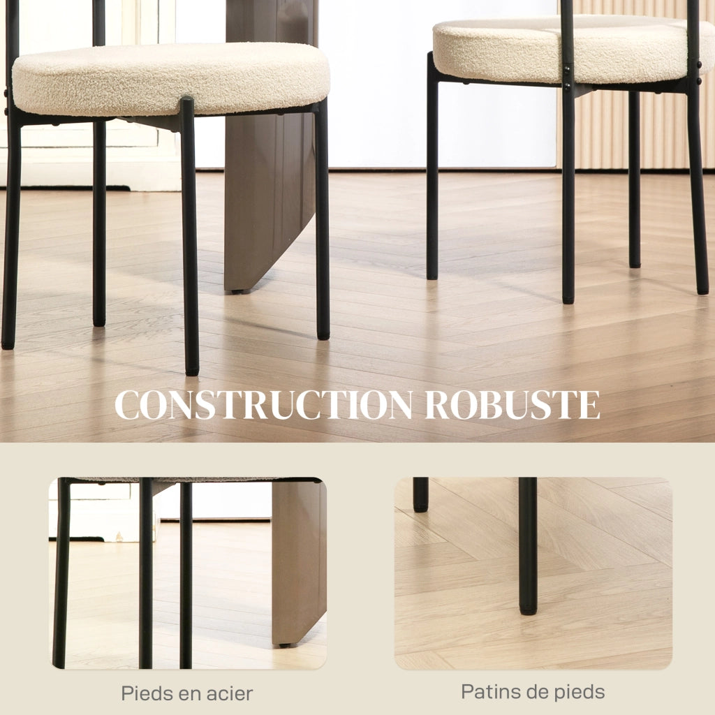 Set 2 Sedie da Pranzo Imbottite ¨C Xylo ¨C Tessuto Beige, Gambe in Metallo Nero, 51x51x76 cm