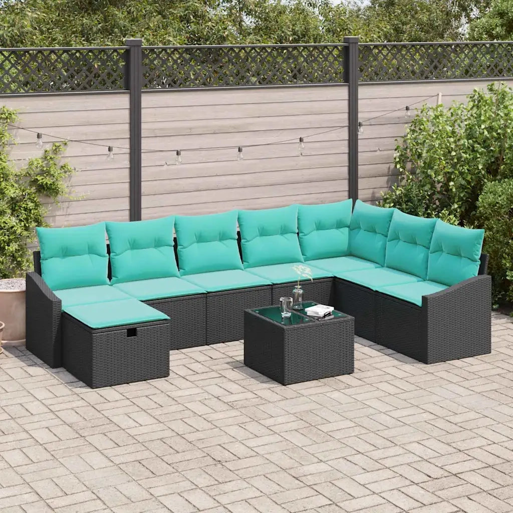 Set Divano da Giardino con cuscino 9 pcs Nero Poly Rattan 3359345