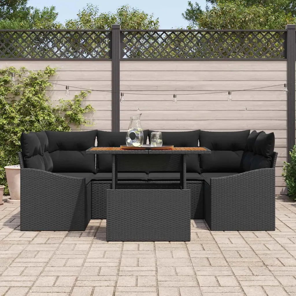 Set da Pranzo per Giardino con cuscino 7 pcs Nero e Marrone
