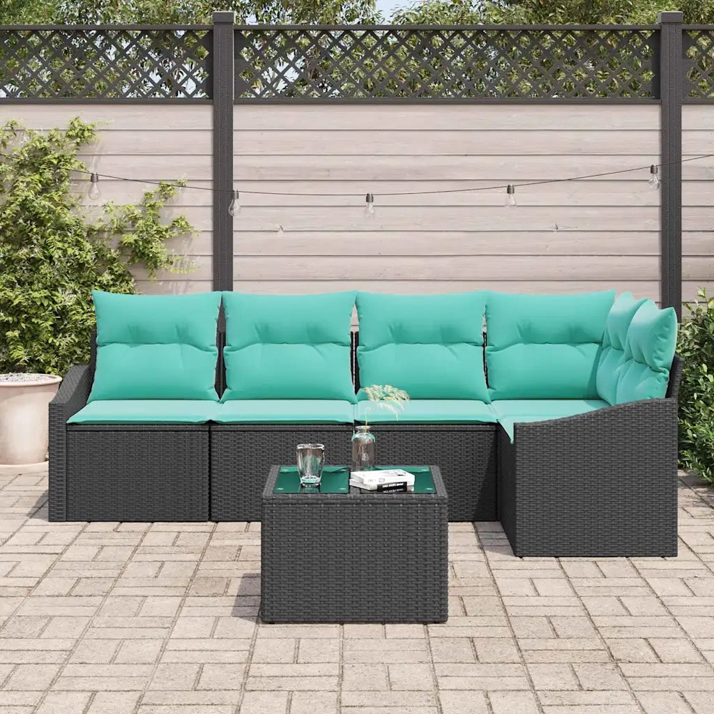 Set di divani con cuscino 6 pcs Nero polyrattan 3346736