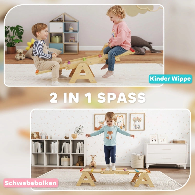 Altalena 2 in 1 per bambini, trave di equilibrio in legno, altalena a dondolo per giardino, tavola di equilibrio 133 x 38 x 24 cm