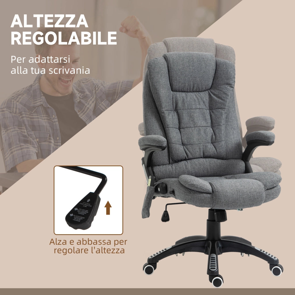 Poltrona Massaggiante Reclinabile con Dondolo e Riscaldamento ¨C Zephmum ¨C Tessuto Grigio