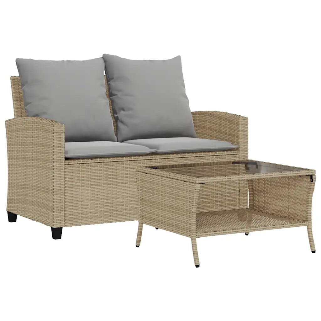 Divano Giardino 2 Posti con Cuscini e Tavolo Beige Polyrattan 4103848
