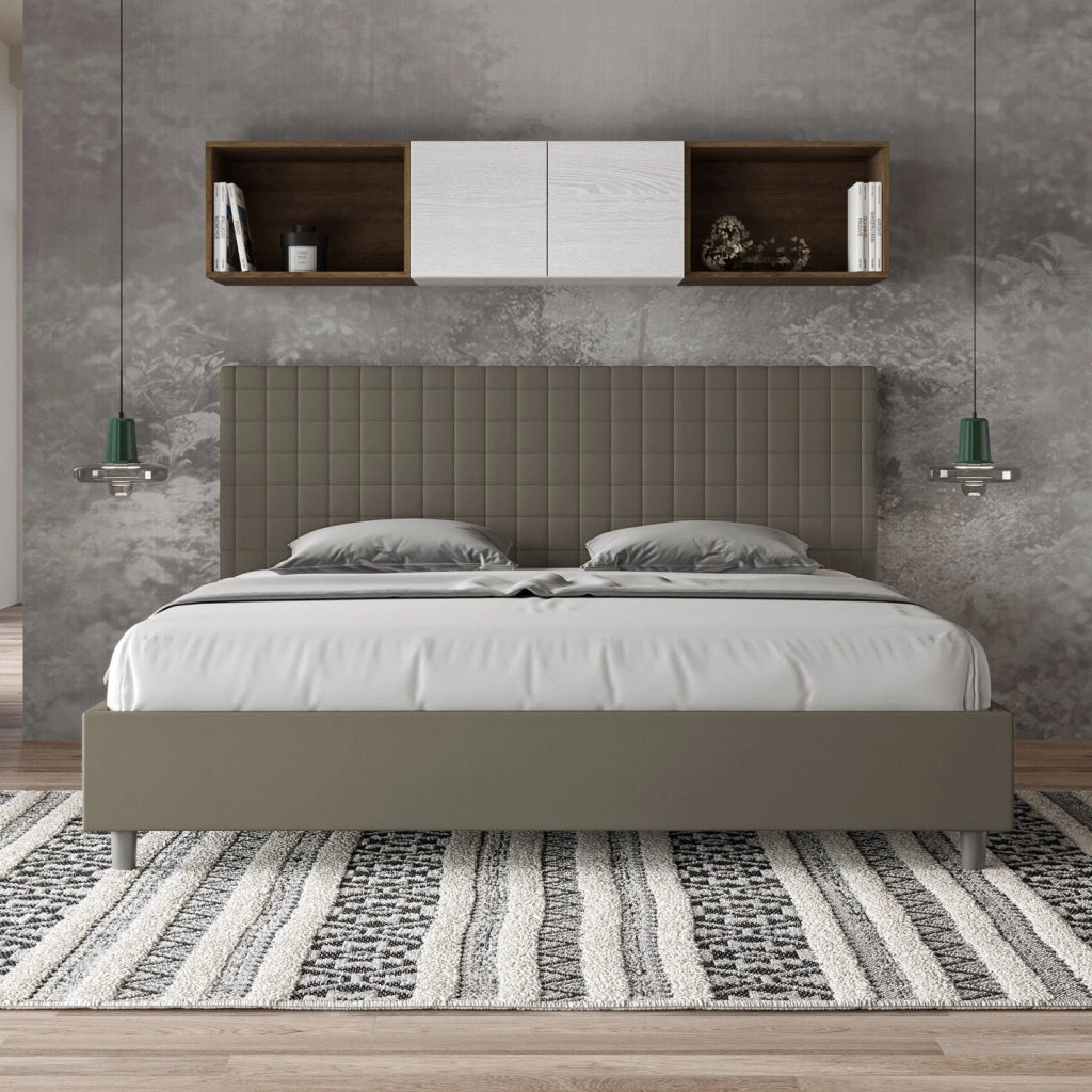 BS COM Letto matrimoniale king size con rete imbottito 190x190 similpelle cappuccino