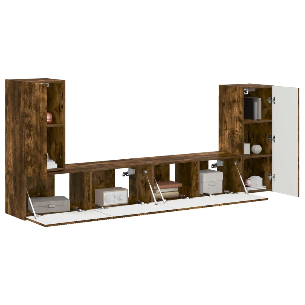 Set mobile TV 4 pz | Armadietto TV | Mobile Porta TV Rovere fum¨¦ Legno multistrato