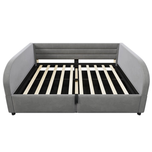 Letto una piazza e mezza con contenitore idraulico 140x200 cm LEMONMAX, LED RGB, struttura imbottita, MDF e tessuto, grigio